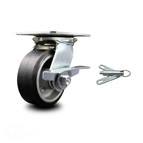 5 Inch Rubber on Aluminum Caster with Ball Bearing and Brake/Swivel Lock SCC